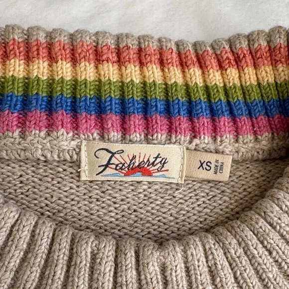 Faherty Beige Sweater with Blue and Pink Stripes - Picture 2 of 4
